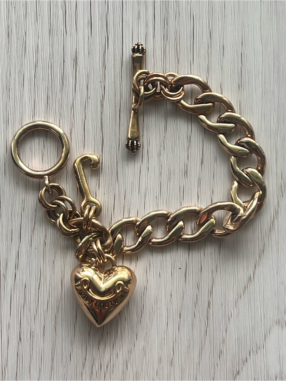 Vintage Y2K Juicy Couture Puffed Heart & J Charm Bracelet 7.5"